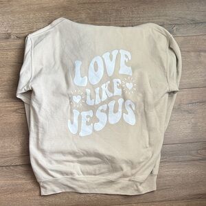 Women's Tan Sweatshirt with White Print